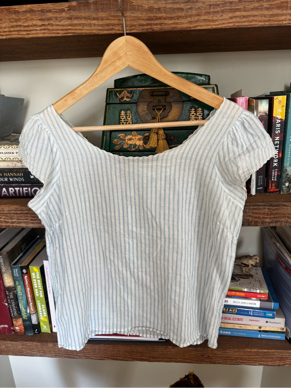 Emile et Ida Light Blue & White Striped Square Neck Top